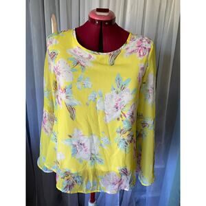 Pink Lily knit top floral yellow bell sleeves